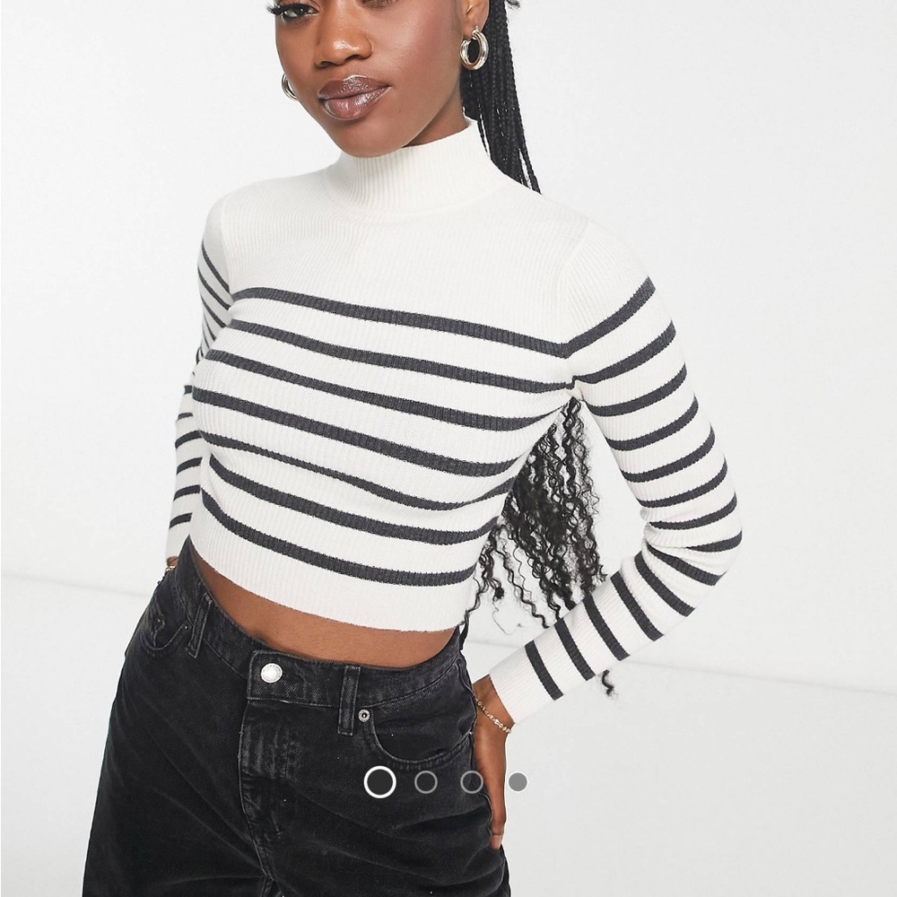 Pull&Bear long sleeve funnel neck sweater in
ecru stripe